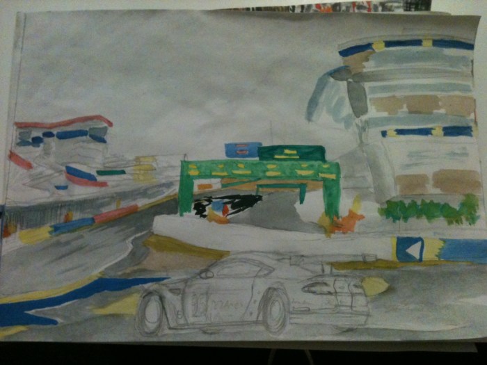 Aston at Le Mans waterclour - half finished...