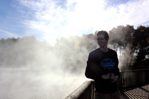 Standing by the lake in Rotorua