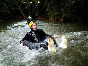 Jumping into the tube for the first time