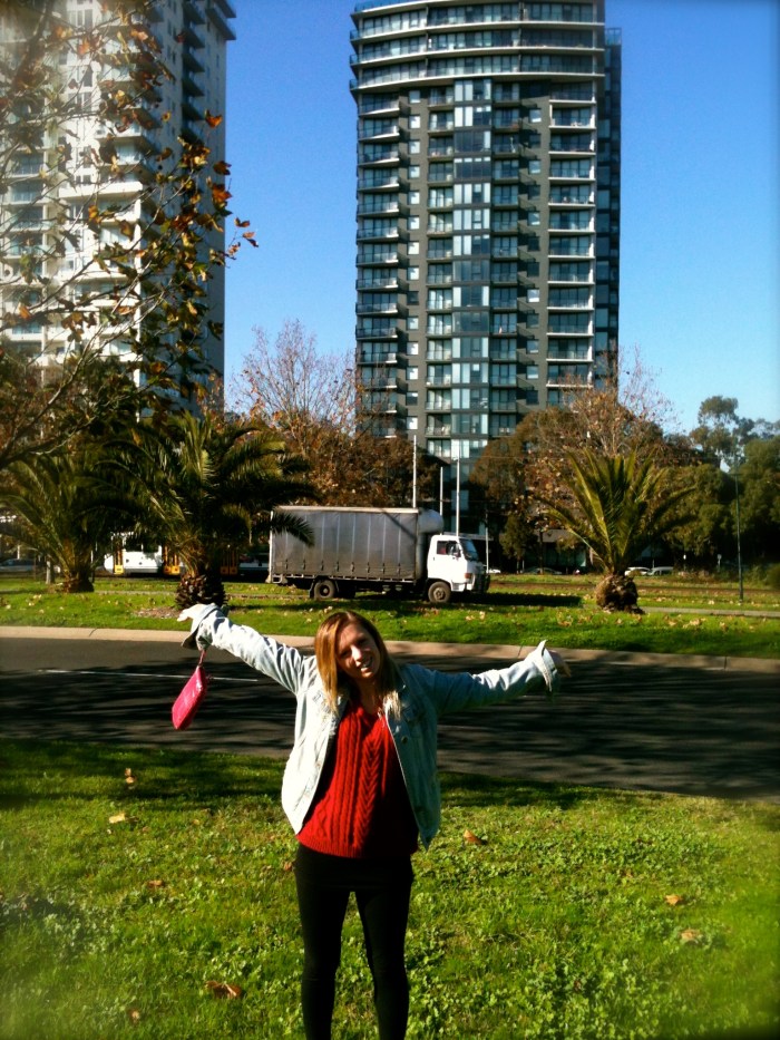 Jodes outside our Whiteman Street apartment