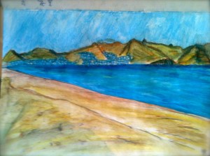 My watercolour, painted on the beach