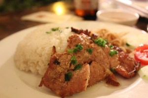 Typical Asian Pork and Rice dinner