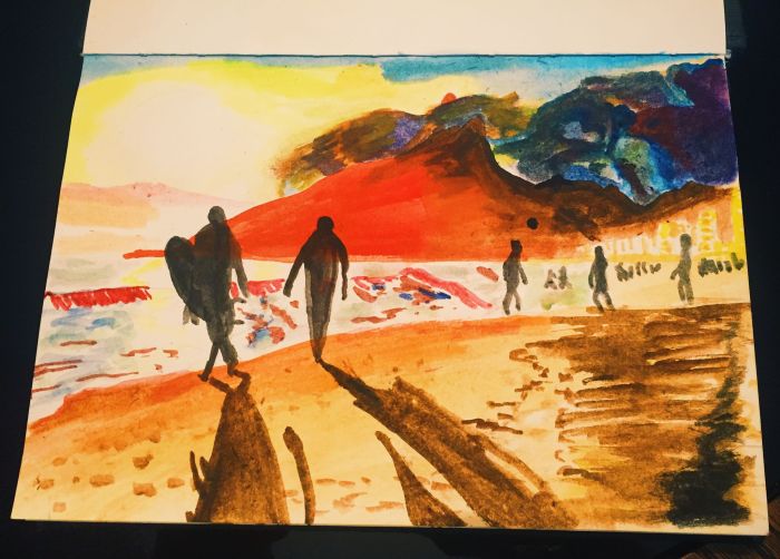 Praia de Ipanema in Rio, watercolours