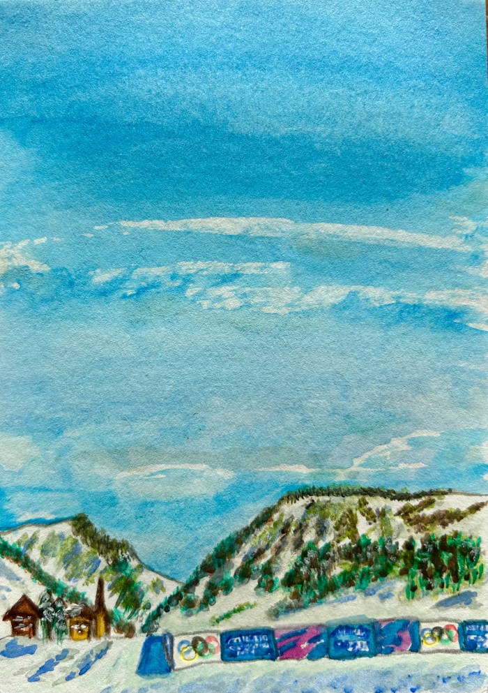 Livigno Winter Olympics watercolour postcard sketch